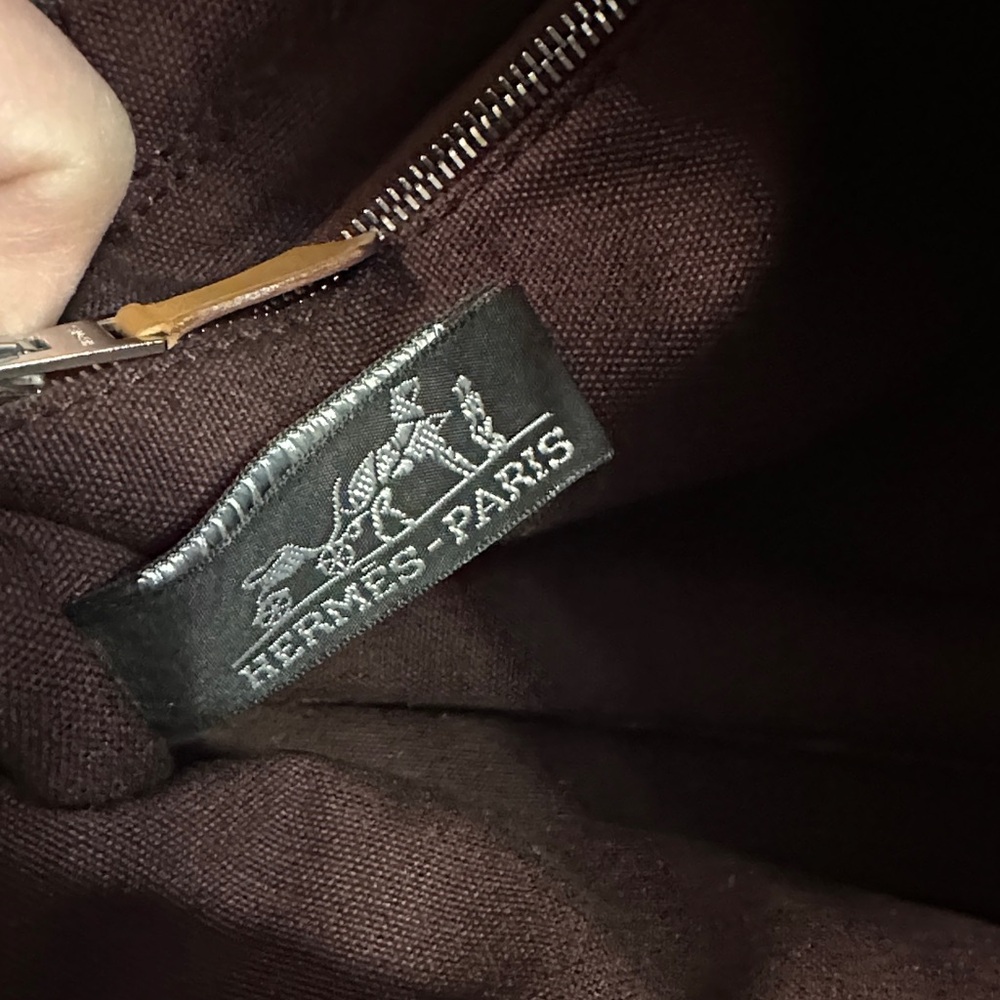 Hermes Brown Canvas Tote with Red Straps small size - Picture 7 of 12
